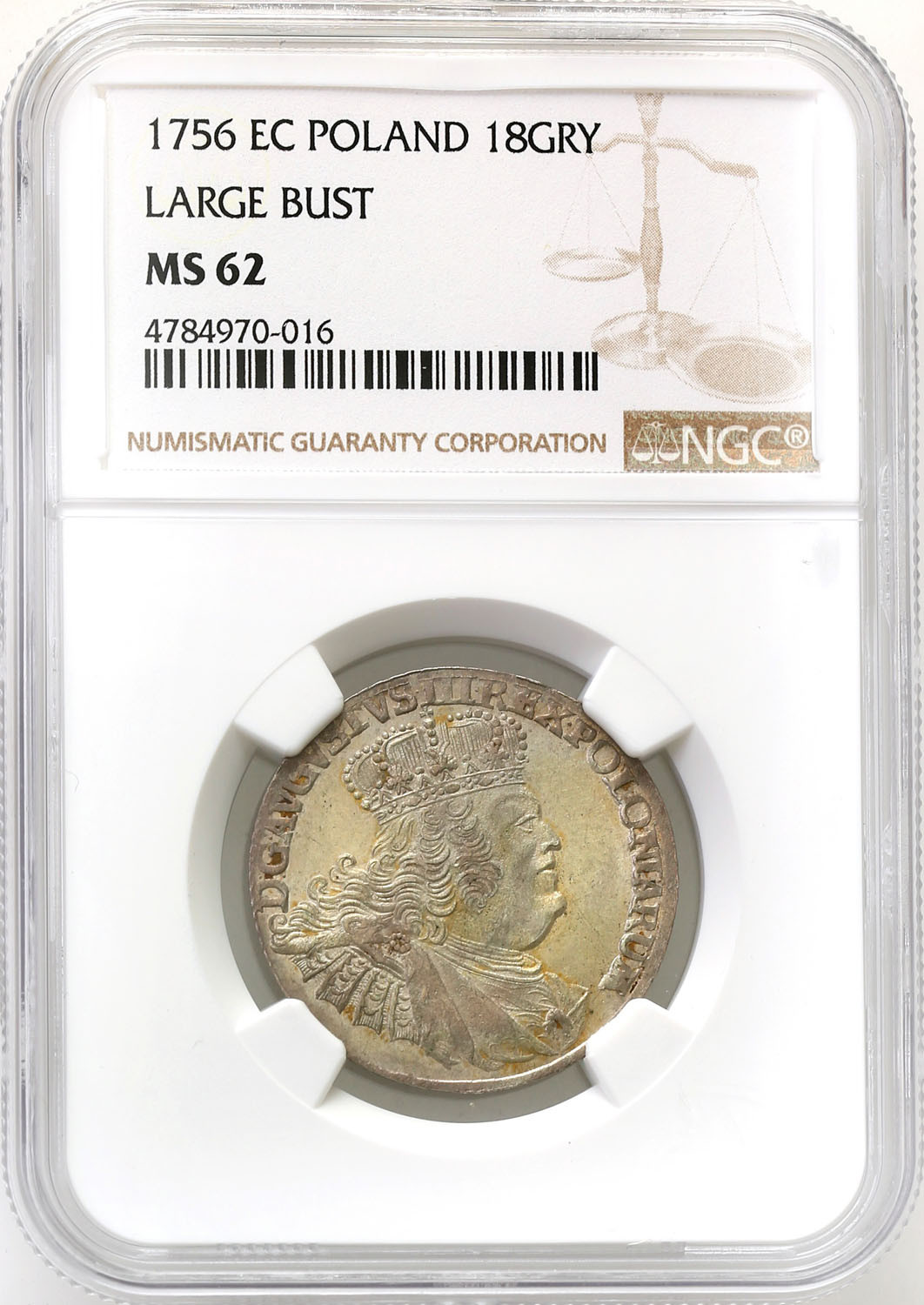 August III Sas. Ort (18 groszy) 1756 Lipsk NGC MS62 - PIĘKNY